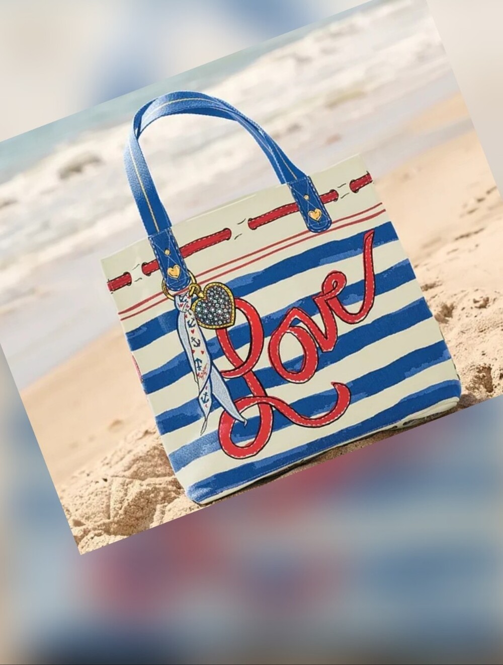 Blue & White Striped 'Love' Tote Bag
